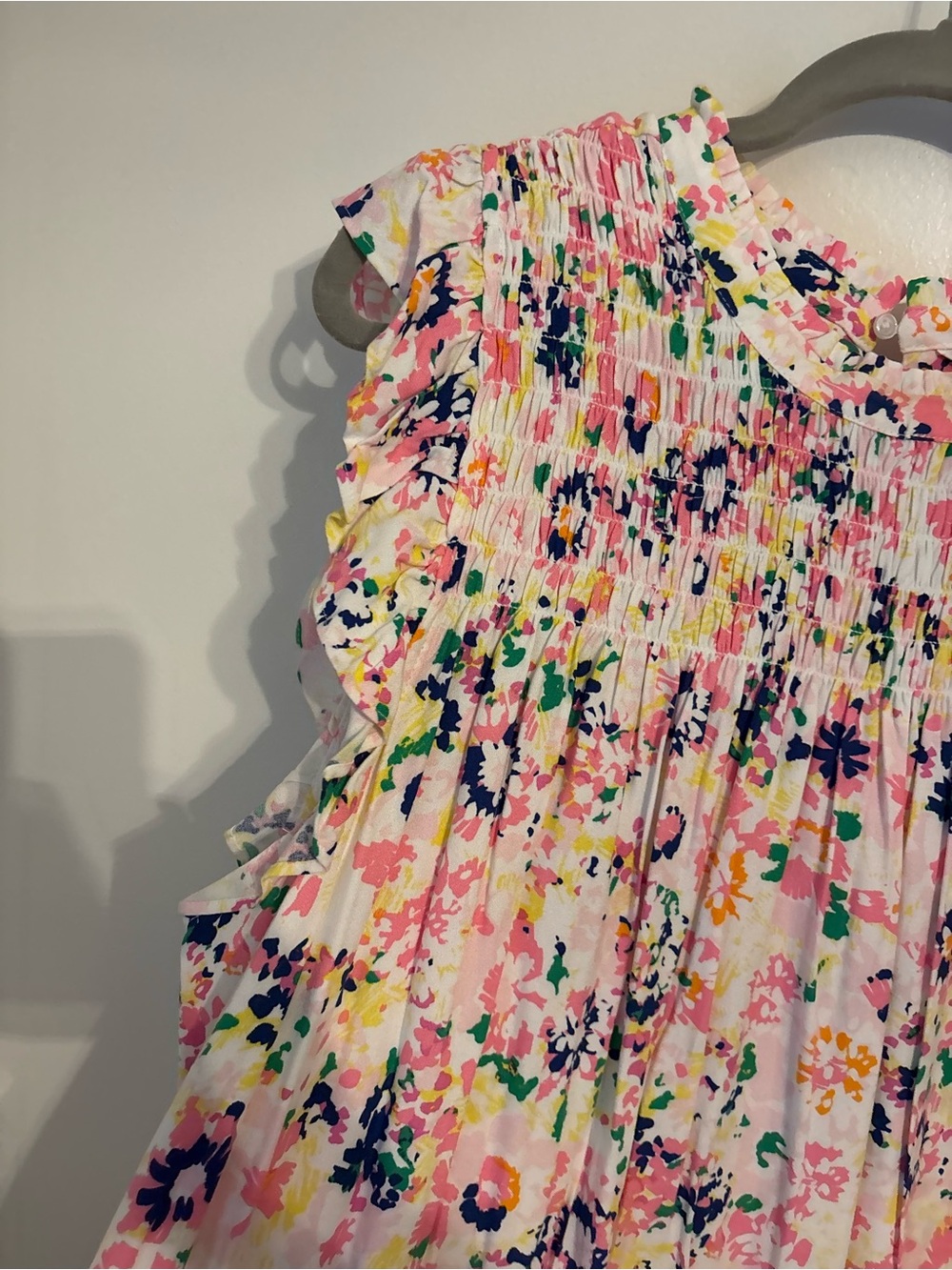 Crown & Ivy Floral Smocked Ruffle-Sleeve Dress